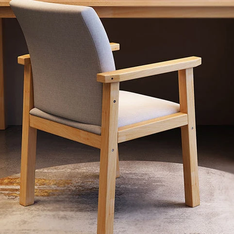 Contemporary Nordic Square Cotton-linen Rubberwood Desk Chair Backrest Armrest For Home Office