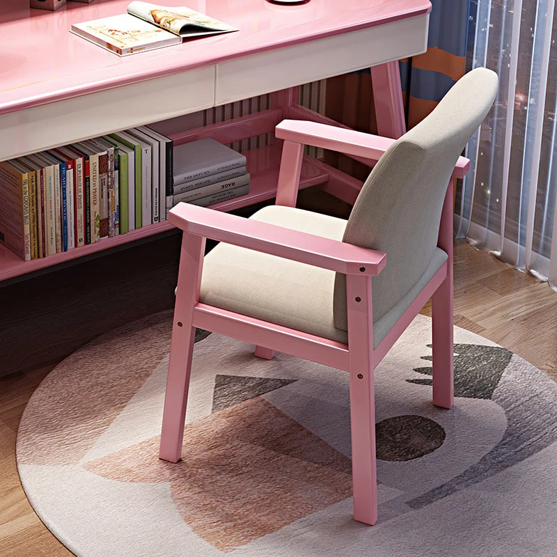 Contemporary Nordic Square Cotton-linen Rubberwood Desk Chair Backrest Armrest For Home Office