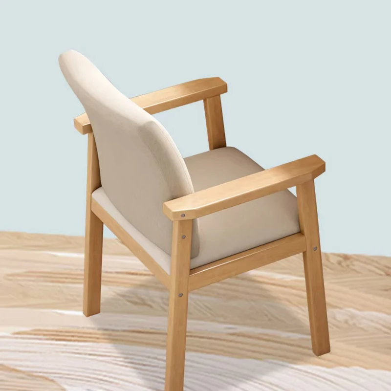 Contemporary Nordic Square Cotton-linen Rubberwood Desk Chair Backrest Armrest For Home Office