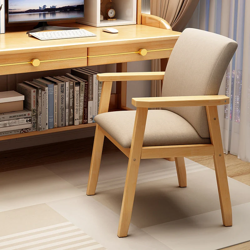 Contemporary Nordic Square Cotton-linen Rubberwood Desk Chair Backrest Armrest For Home Office