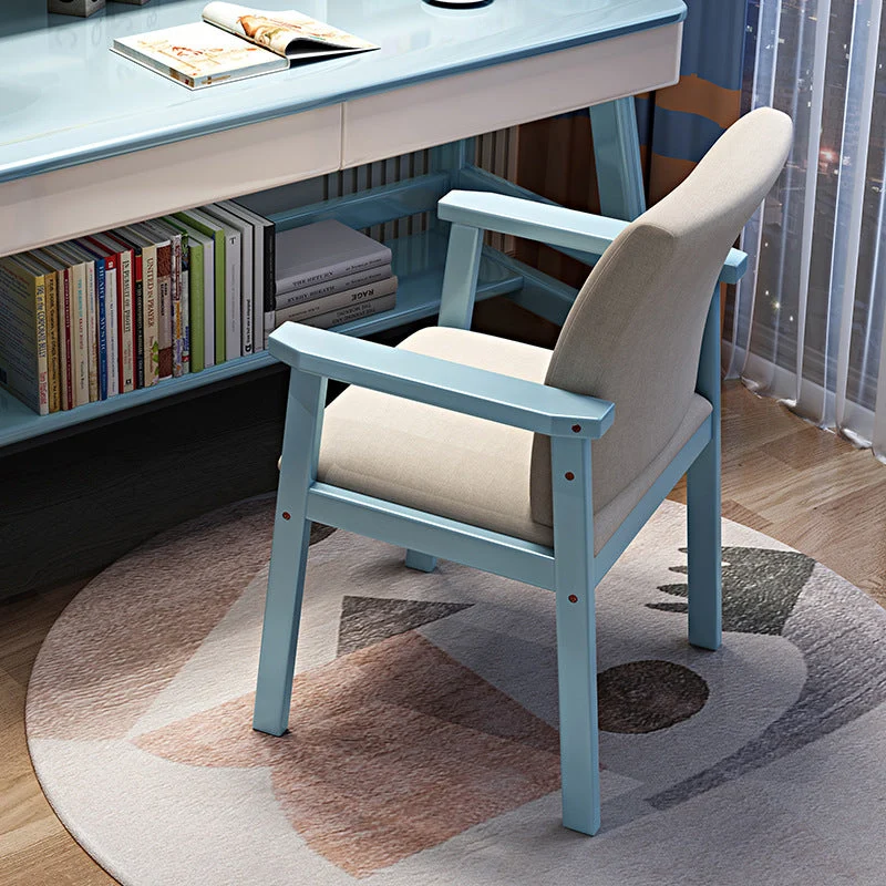 Contemporary Nordic Square Cotton-linen Rubberwood Desk Chair Backrest Armrest For Home Office