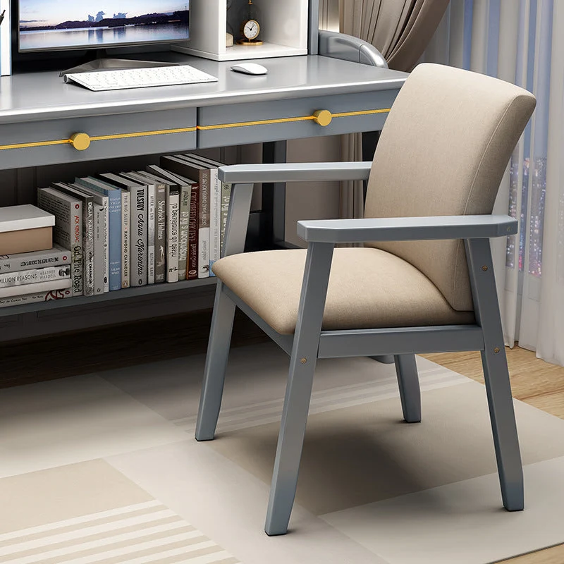 Contemporary Nordic Square Cotton-linen Rubberwood Desk Chair Backrest Armrest For Home Office