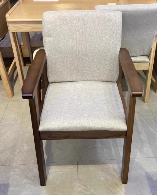 Contemporary Nordic Square Cotton-linen Rubberwood Desk Chair Backrest Armrest For Home Office