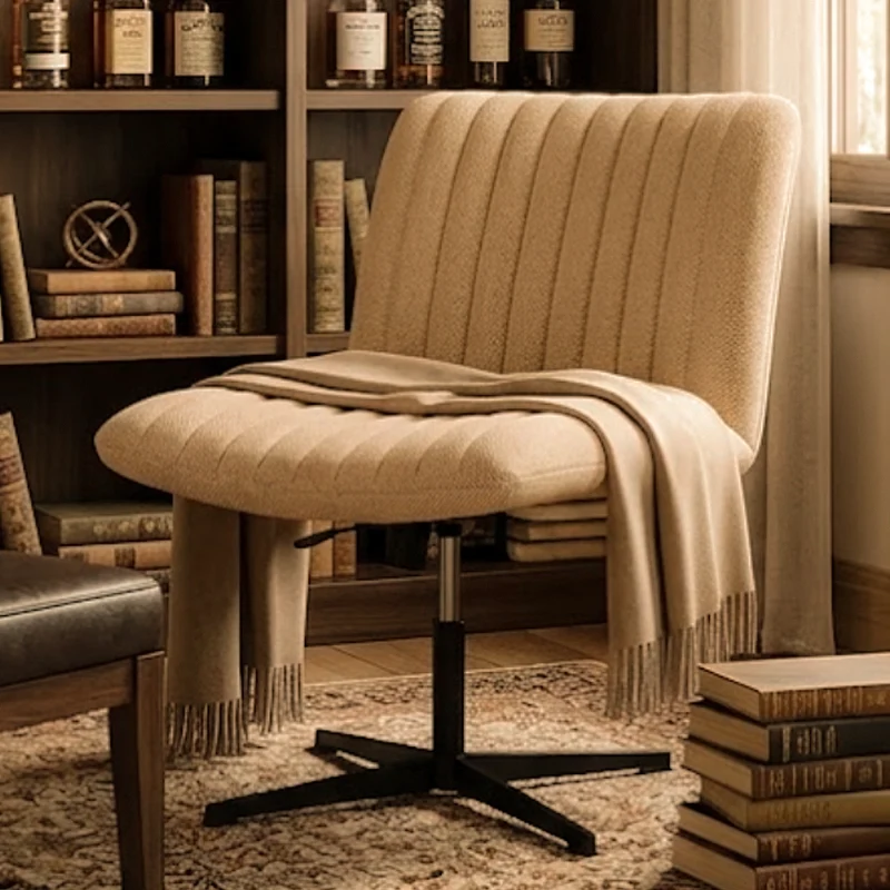 Modern Minimalist Shell Square Linen Steel Plywood Desk Chair For Home Office