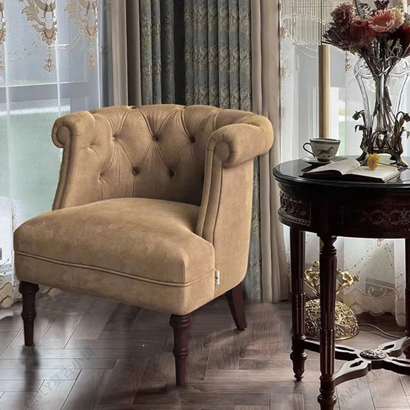 Traditional French Curved Velvet Pine Wood Plywood Accent Chair Backrest Armrest Footless For Living Room