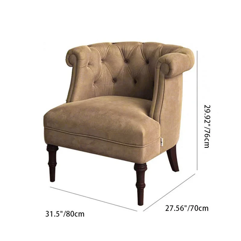 Traditional French Curved Velvet Pine Wood Plywood Accent Chair Backrest Armrest Footless For Living Room