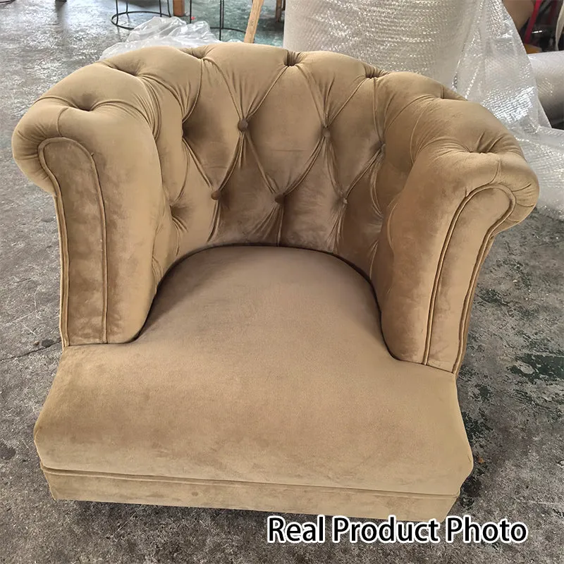Traditional French Curved Velvet Pine Wood Plywood Accent Chair Backrest Armrest Footless For Living Room