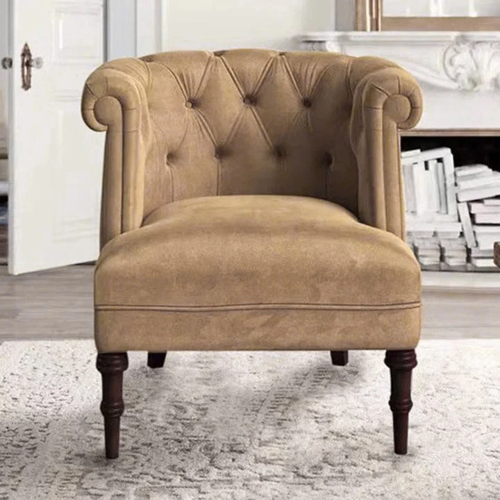 Traditional French Curved Velvet Pine Wood Plywood Accent Chair Backrest Armrest Footless For Living Room