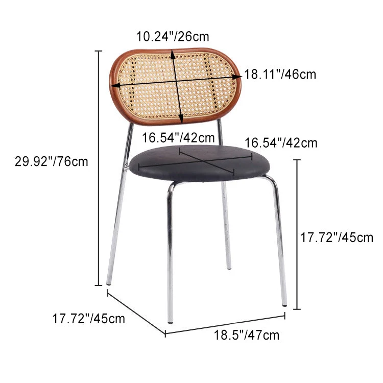 Contemporary Nordic Round PU Leather Faux Rattan Weaving Iron Chair Backrest For Living Room