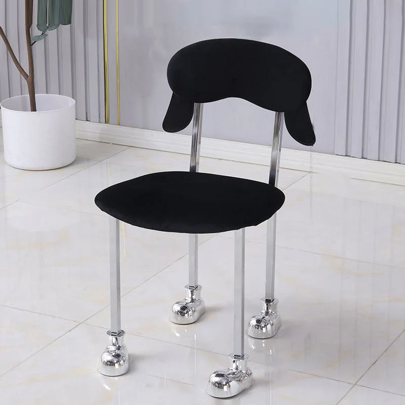 Contemporary Creative Puppy Shape Velvet Upholstered Stainless Steel Frame Chair Back Armless For Living Room
