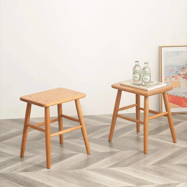 Traditional Japanese Square Cherry Wood Chair Footrest Four Legs For Living Room