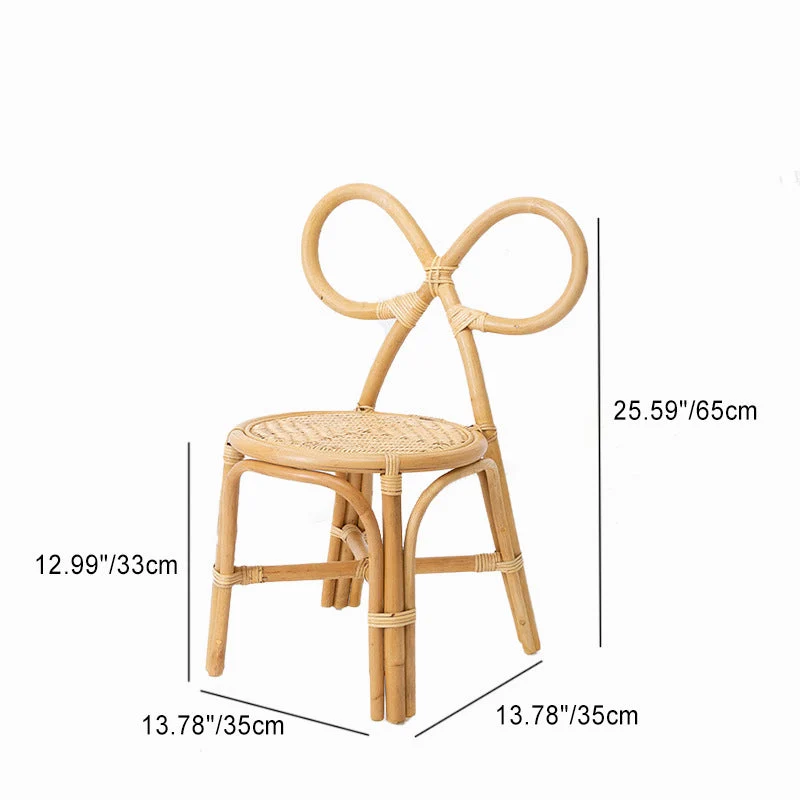 Traditional Japanese Round Rattan Weaving Footstool Kids Backrest Chair For Entryways