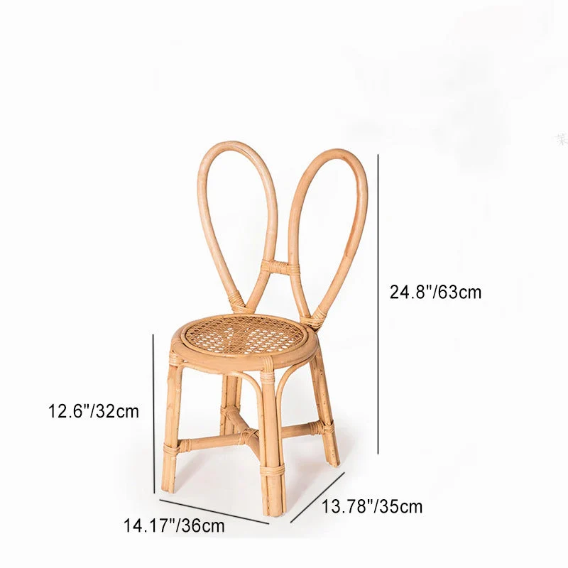 Traditional Japanese Round Rattan Weaving Footstool Kids Backrest Chair For Entryways