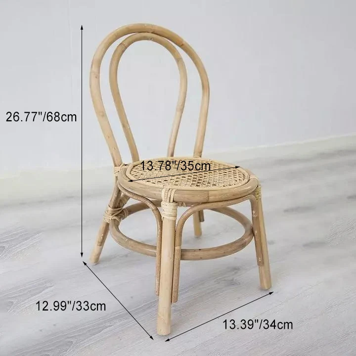 Traditional Japanese Round Rattan Weaving Footstool Kids Backrest Chair For Entryways