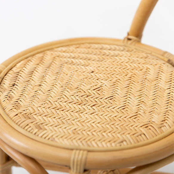 Traditional Japanese Round Rattan Weaving Footstool Kids Backrest Chair For Entryways