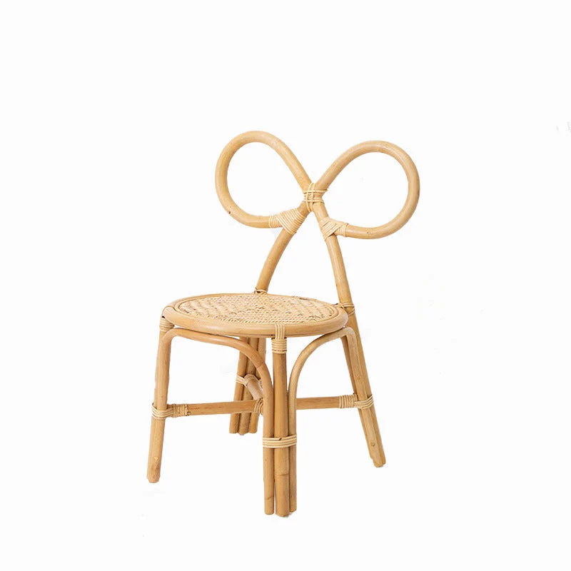 Traditional Japanese Round Rattan Weaving Footstool Kids Backrest Chair For Entryways