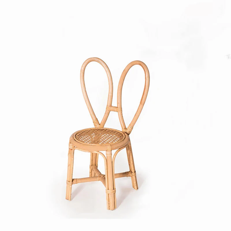 Traditional Japanese Round Rattan Weaving Footstool Kids Backrest Chair For Entryways
