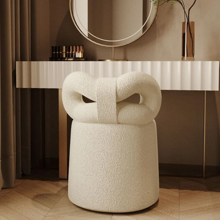 Contemporary Nordic Round Sherpa Fabric Swivel Footstool Butterfly Backrest For Entryways