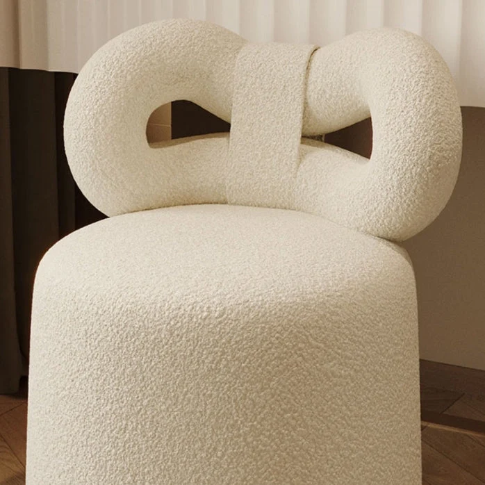Contemporary Nordic Round Sherpa Fabric Swivel Footstool Butterfly Backrest For Entryways