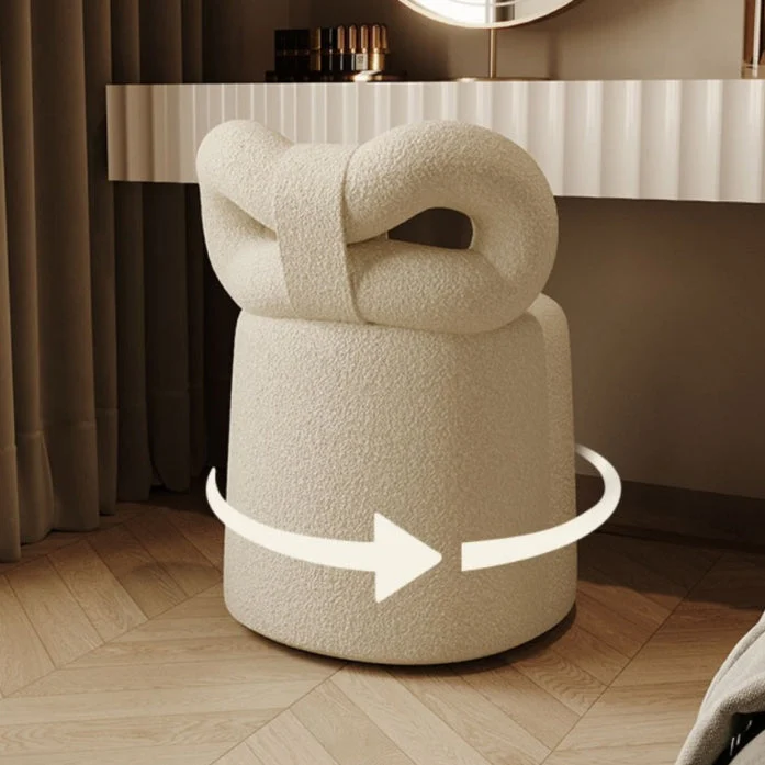 Contemporary Nordic Round Sherpa Fabric Swivel Footstool Butterfly Backrest For Entryways
