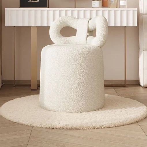 Contemporary Nordic Round Sherpa Fabric Swivel Footstool Butterfly Backrest For Entryways
