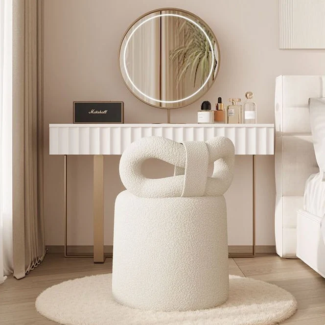 Contemporary Nordic Round Sherpa Fabric Swivel Footstool Butterfly Backrest For Entryways