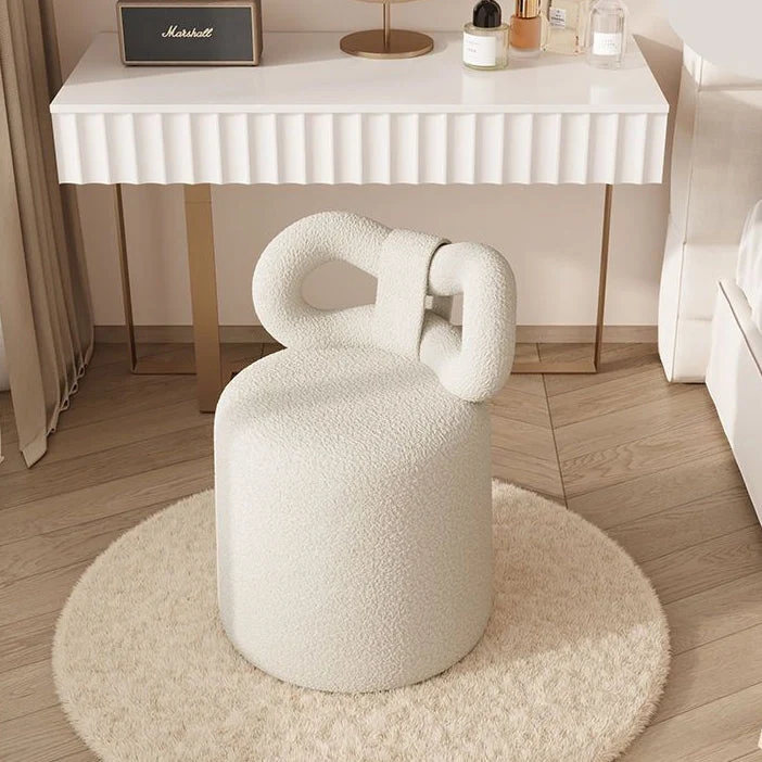 Contemporary Nordic Round Sherpa Fabric Swivel Footstool Butterfly Backrest For Entryways