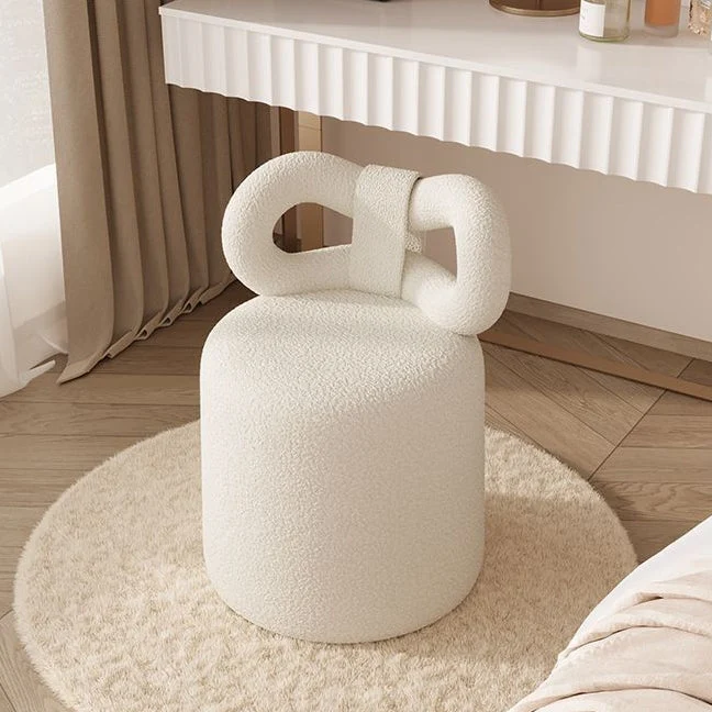 Contemporary Nordic Round Sherpa Fabric Swivel Footstool Butterfly Backrest For Entryways