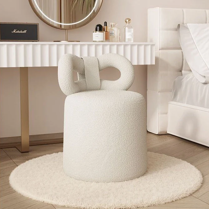 Contemporary Nordic Round Sherpa Fabric Swivel Footstool Butterfly Backrest For Entryways