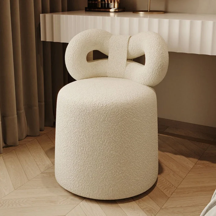 Contemporary Nordic Round Sherpa Fabric Swivel Footstool Butterfly Backrest For Entryways