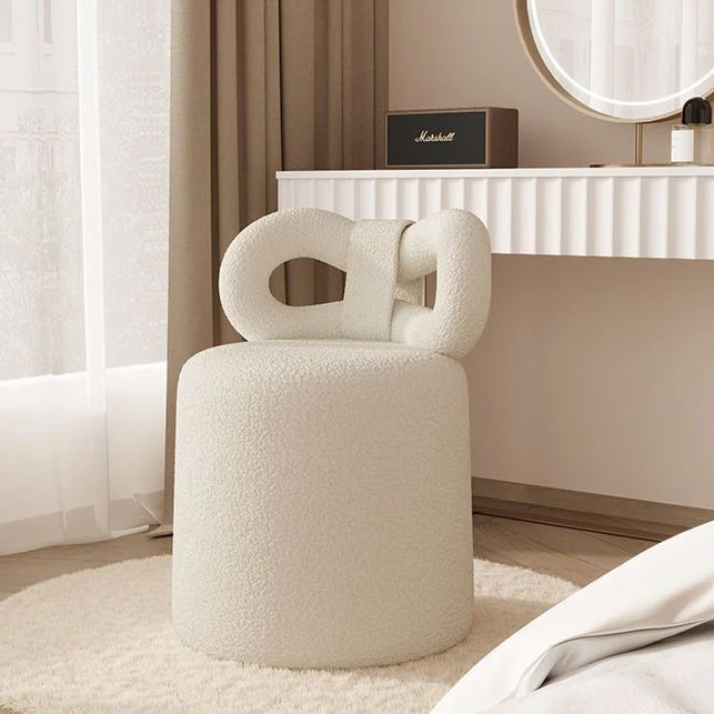 Contemporary Nordic Round Sherpa Fabric Swivel Footstool Butterfly Backrest For Entryways
