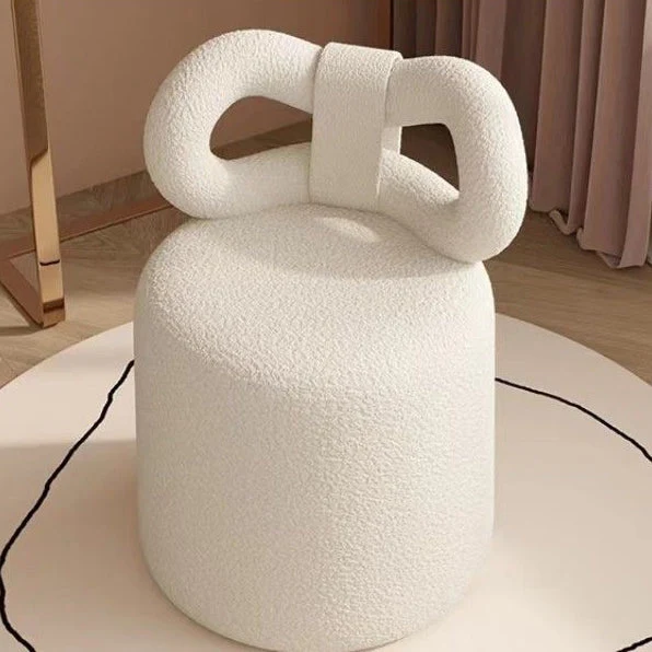 Contemporary Nordic Round Sherpa Fabric Swivel Footstool Butterfly Backrest For Entryways