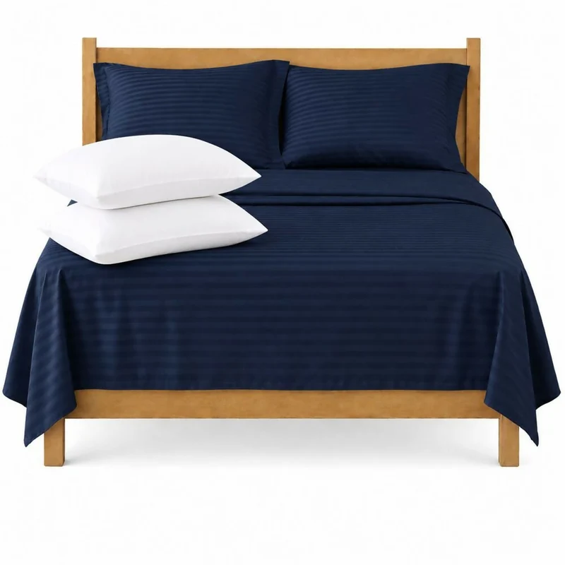 Combo Juego De Sábanas + 2 Almohadas Siliconadas Semidoble Azul