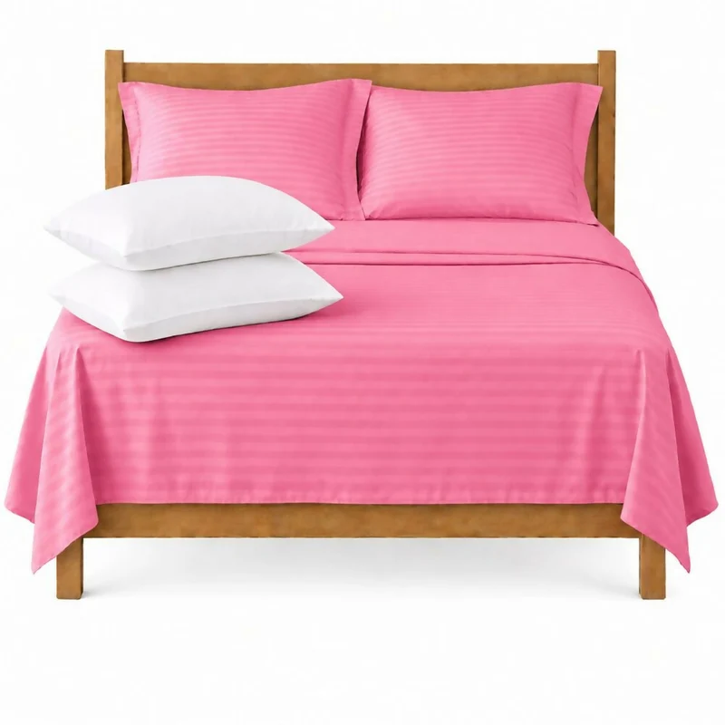 Combo Juego De Sábanas + 2 Almohadas Siliconadas Semidoble Rosado