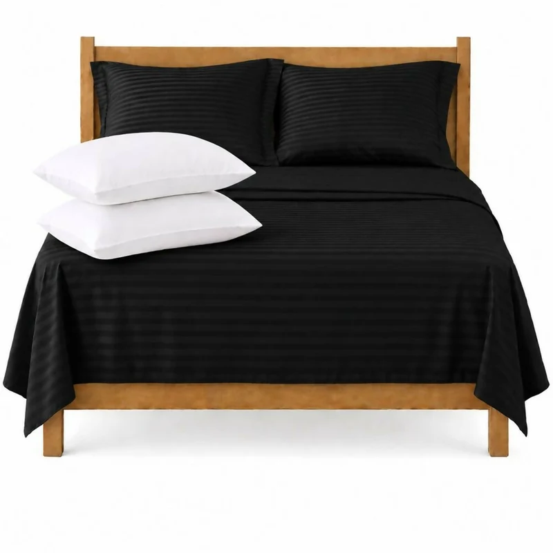 Combo Juego De Sábanas + 2 Almohadas Siliconadas Doble Negro
