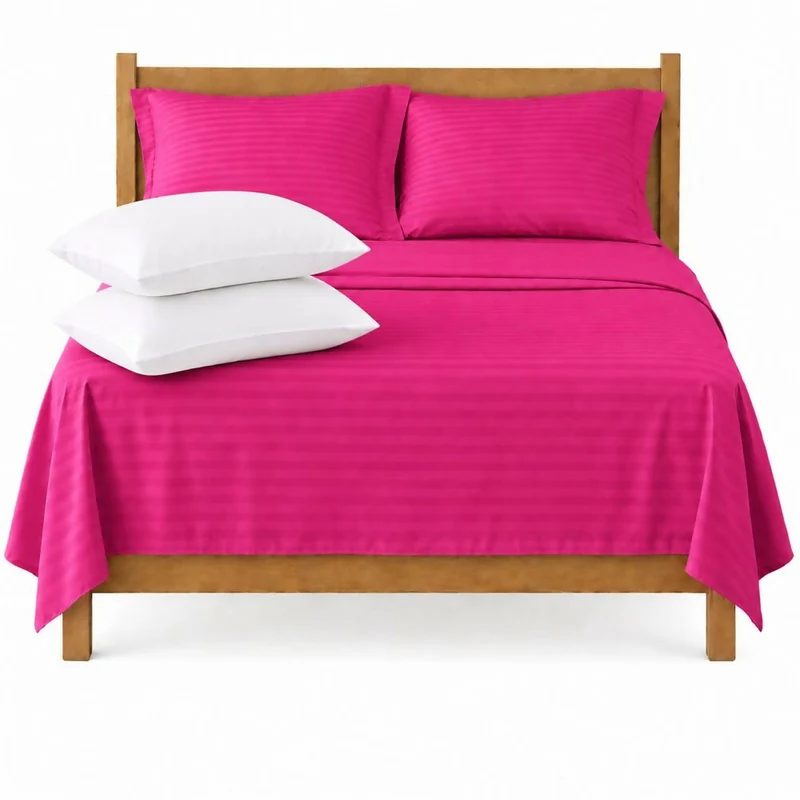 Combo Juego De Sábanas + 1 Almohada Siliconada Sencillo Fucsia