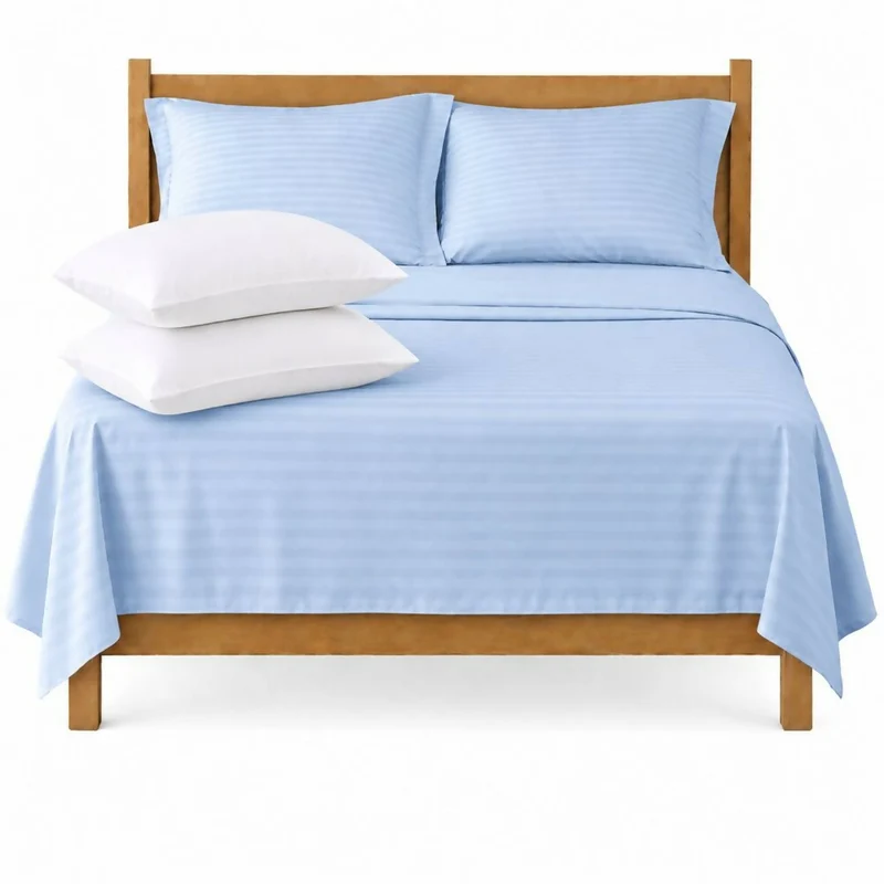 Combo Juego De Sábanas + 2 Almohadas Siliconadas Queen Celeste