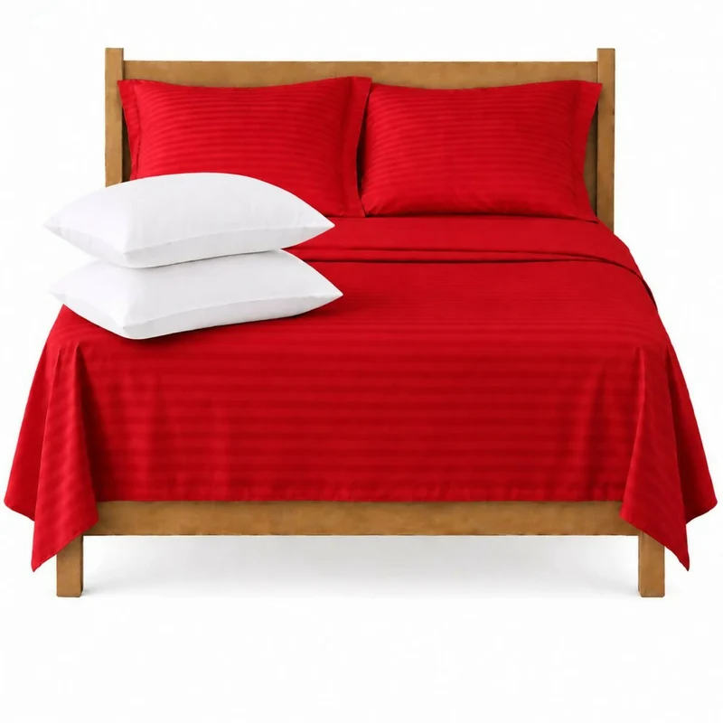 Combo Juego De Sábanas + 2 Almohadas Siliconadas King Rojo