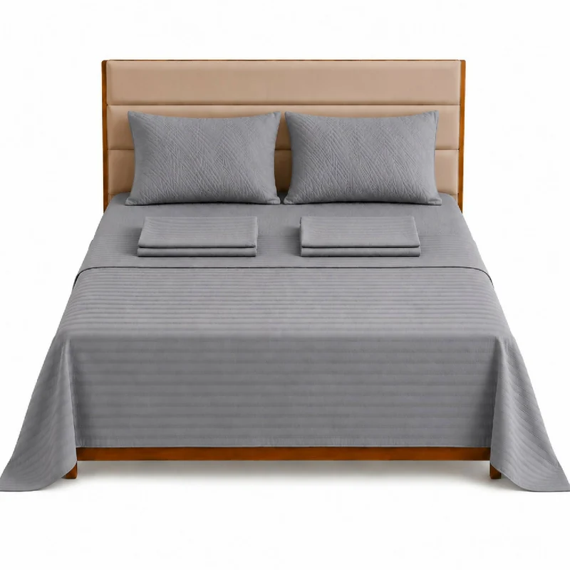 Combo Protector Colchon + Juego De Sábanas Sencilla Gris