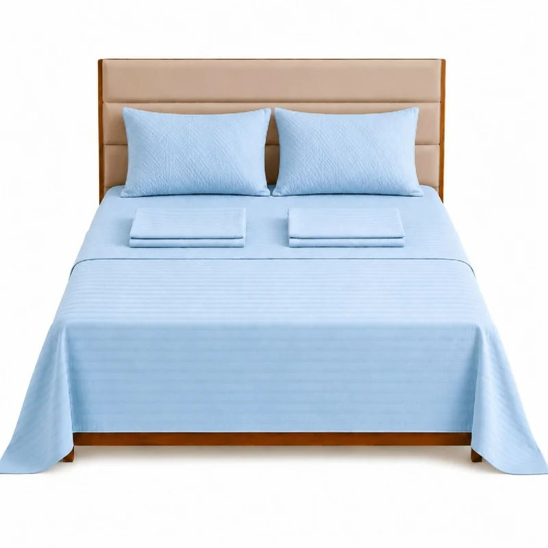 Combo Protector Colchon + Juego De Sábanas Doble Celeste
