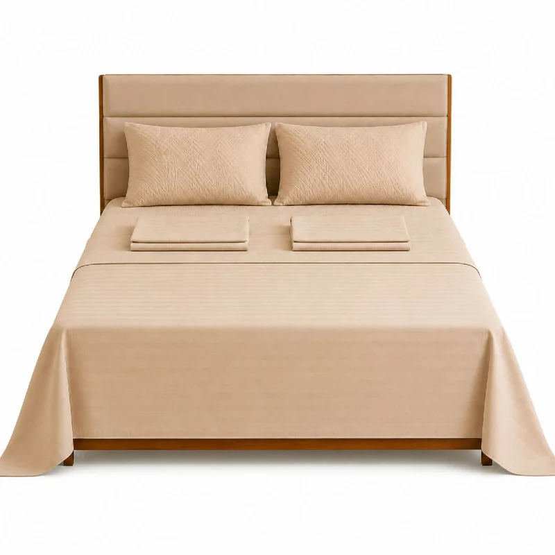 Combo Protector Colchon + Juego De Sábanas Queen Beige