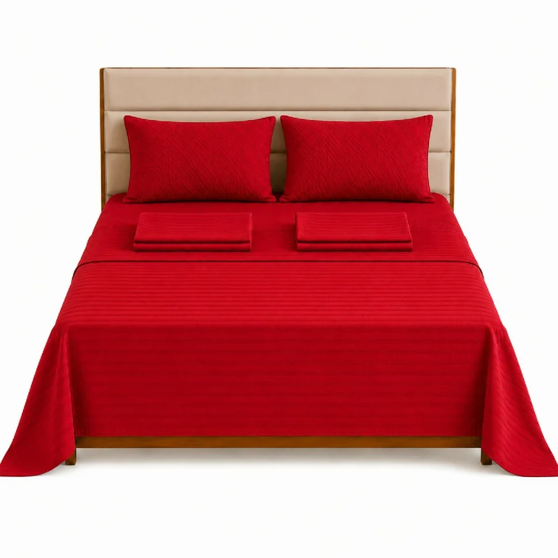 Combo Protector Colchon + Juego De Sábanas Doble Rojo