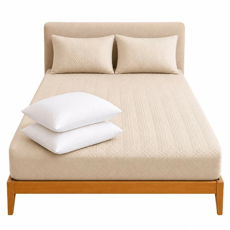 Combo Protector Colchon + 1 Almohada Siliconada Sencillo Beige
