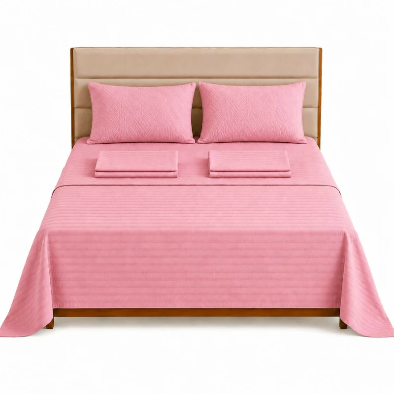 Combo Protector Colchon + Juego De Sábanas Queen Rosado
