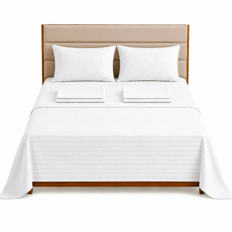 Combo Protector Colchon + Juego De Sábanas Doble Blanco