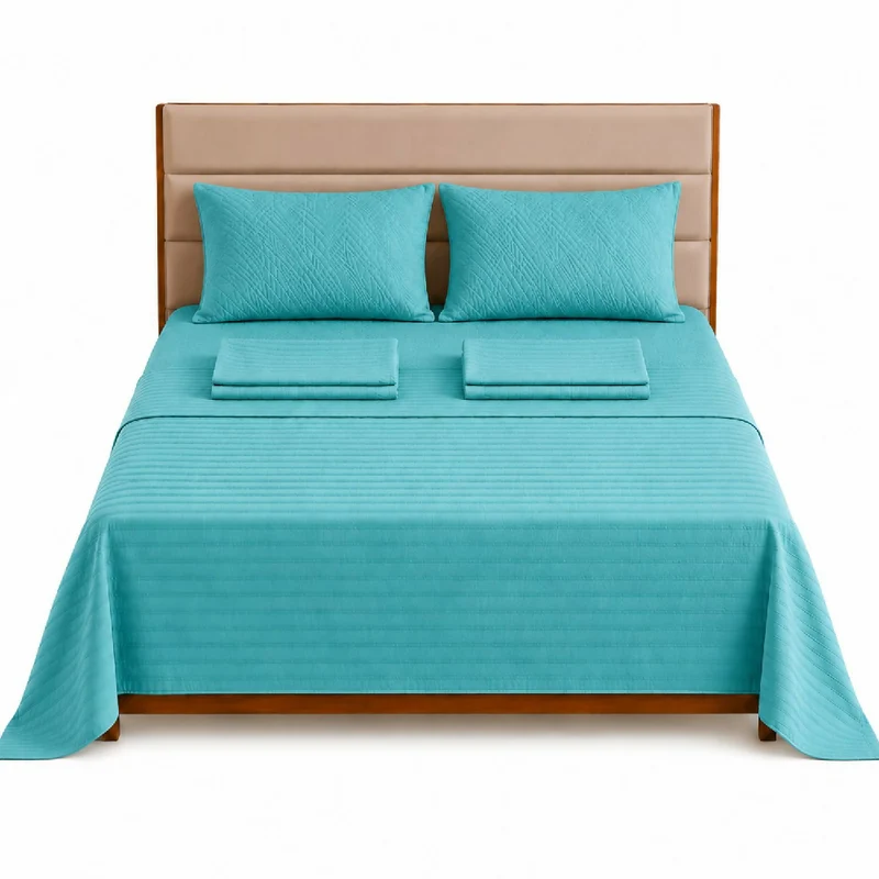 Combo Protector Colchon + Juego De Sábanas Queen Turquesa