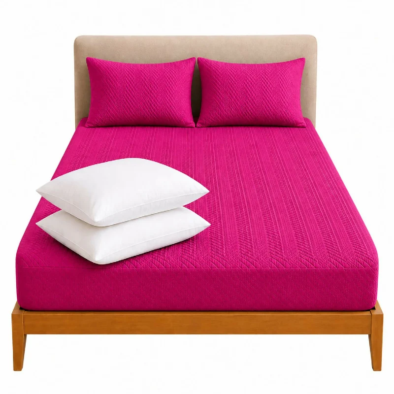 Combo Protector Colchon + 1 Almohada Siliconada Sencillo Fucsia