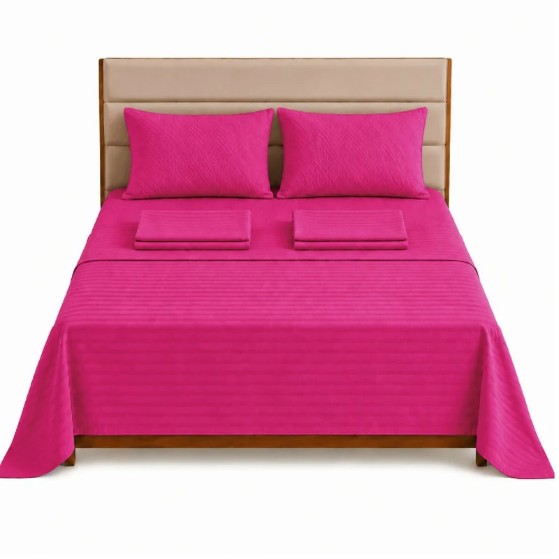 Combo Protector Colchon + Juego De Sábanas King Fucsia