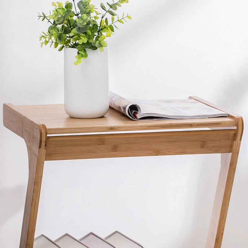 Traditional Vintage Z-Shaped Wood Removable End Table 2-Tier Universal Wheel For Living Room