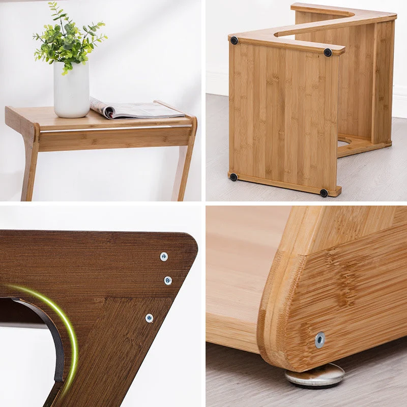 Traditional Vintage Z-Shaped Wood Removable End Table 2-Tier Universal Wheel For Living Room